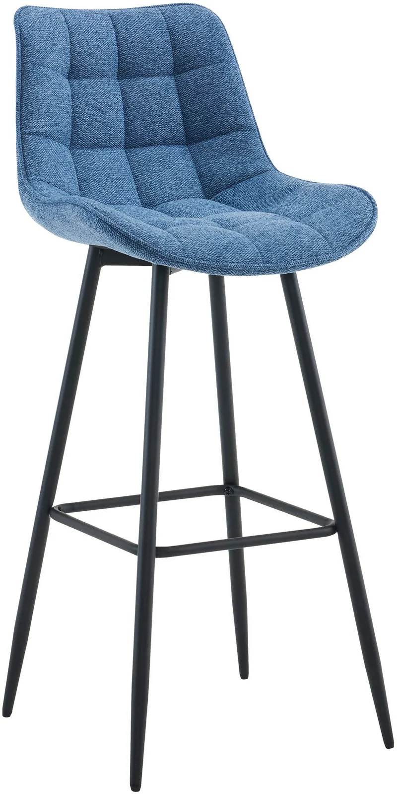 Tabouret de bar x1 coutures décoratives carrées avec repose-pieds en tissu bleu quatre pieds en métal 10_0006224