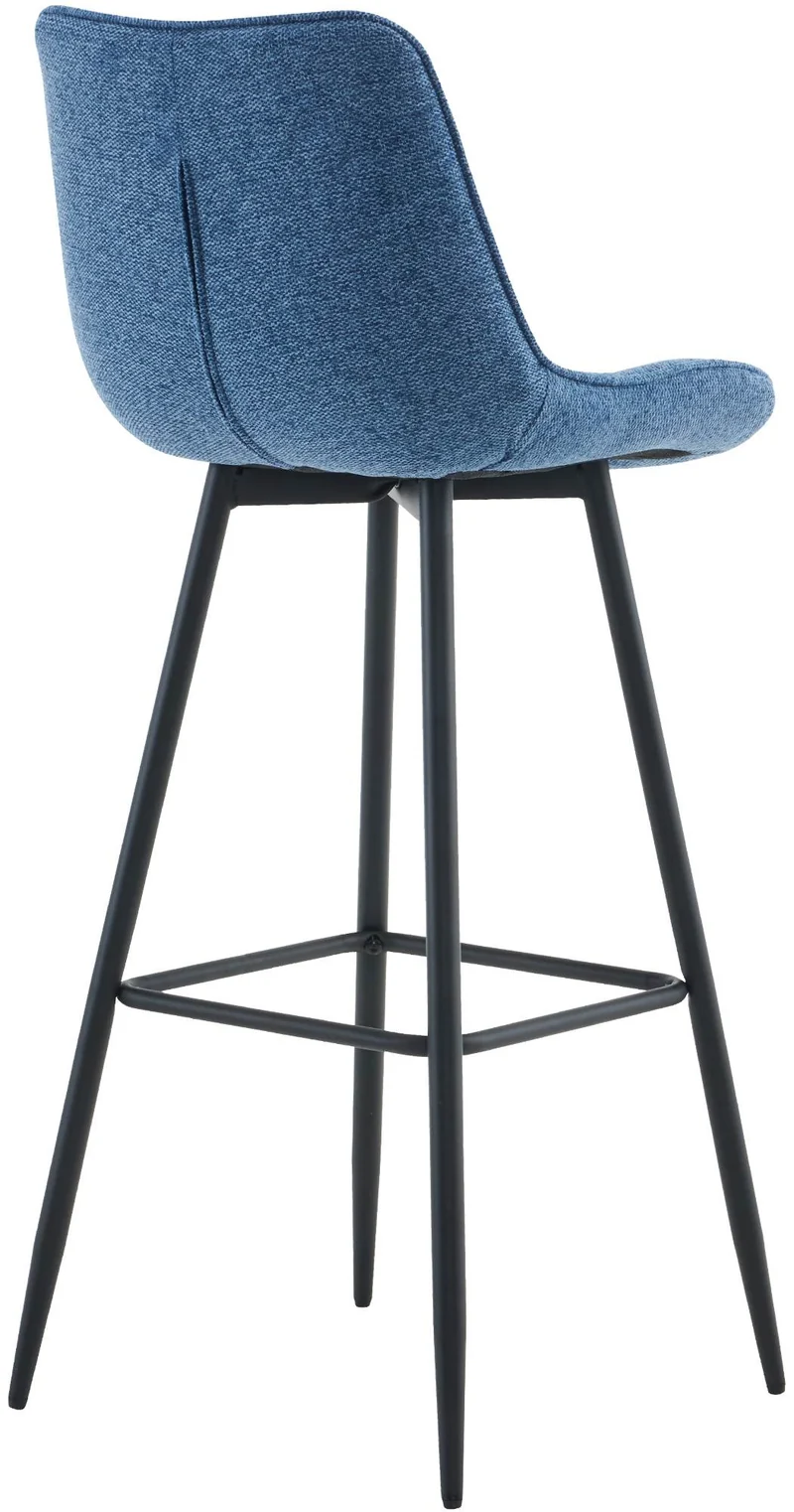 Tabouret de bar x1 coutures décoratives carrées avec repose-pieds en tissu bleu quatre pieds en métal 10_0006224