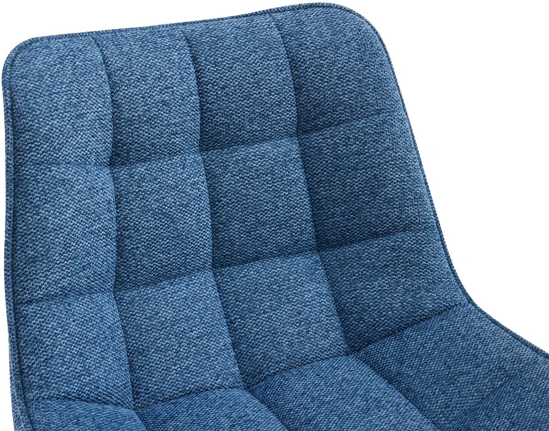 Tabouret de bar x1 coutures décoratives carrées avec repose-pieds en tissu bleu quatre pieds en métal 10_0006224