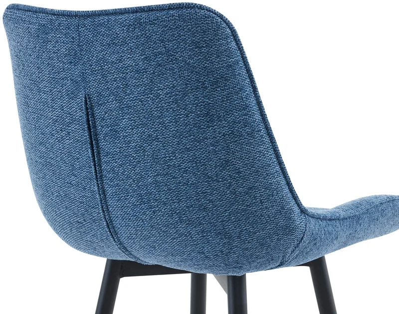 Tabouret de bar x1 coutures décoratives carrées avec repose-pieds en tissu bleu quatre pieds en métal 10_0006224