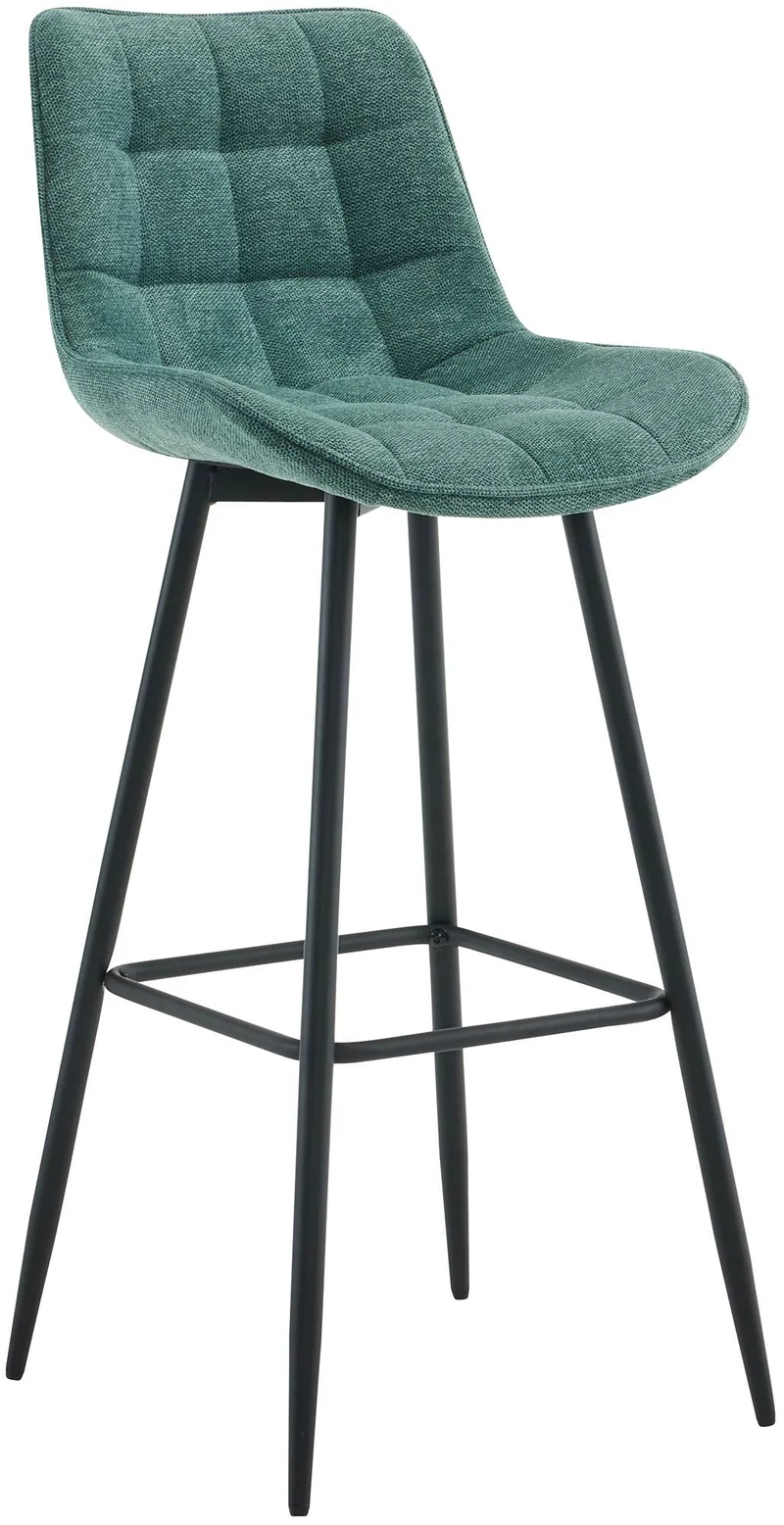 Tabouret de bar x1 coutures décoratives carrées avec repose-pieds en tissu vert quatre pieds en métal 10_0006204