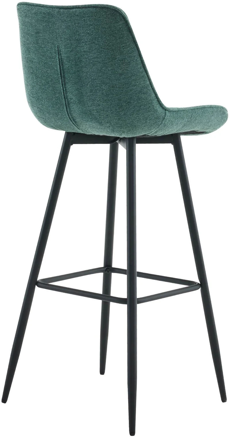 Tabouret de bar x1 coutures décoratives carrées avec repose-pieds en tissu vert quatre pieds en métal 10_0006204