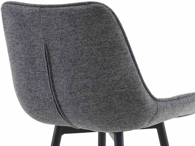 Tabouret de bar x1 coutures décoratives carrées avec repose-pieds en tissu gris foncé quatre pieds en métal 10_0006109