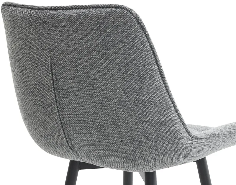 Tabouret de bar x1 coutures décoratives carrées avec repose-pieds en tissu gris quatre pieds en métal 10_0006000