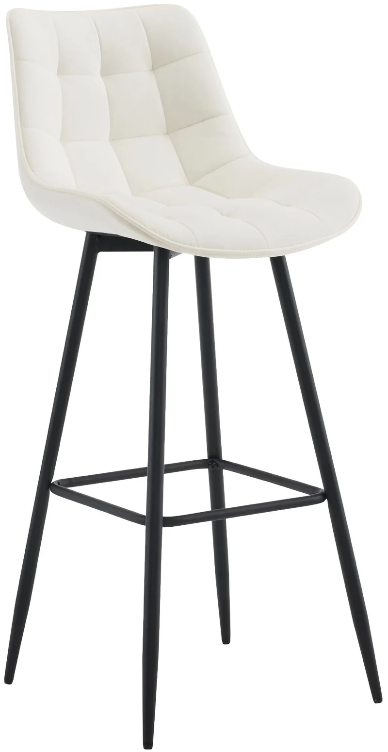 Tabouret de bar x1 coutures décoratives carrées avec repose-pieds en velours crème quatre pieds en métal 10_0005911