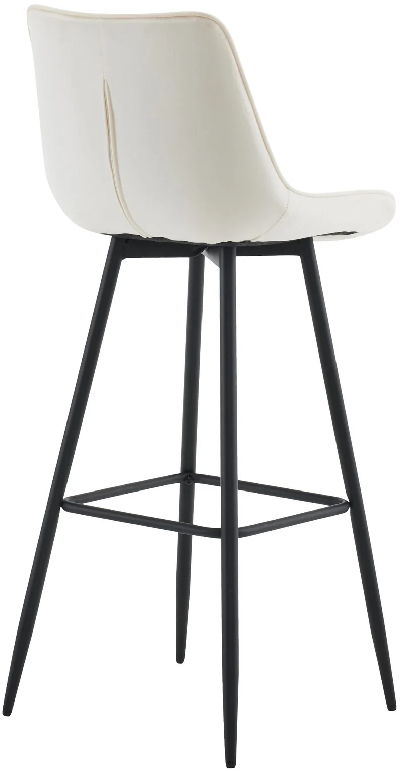 Tabouret de bar x1 coutures décoratives carrées avec repose-pieds en velours crème quatre pieds en métal 10_0005911