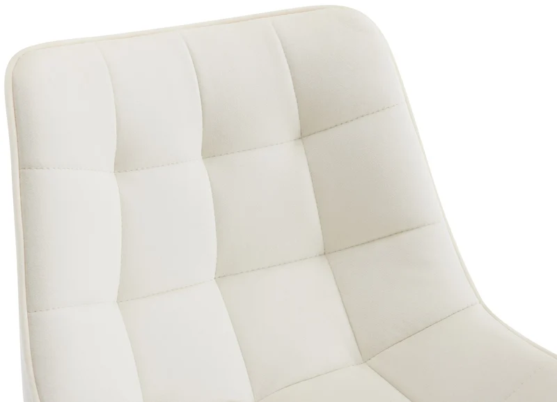 Tabouret de bar x1 coutures décoratives carrées avec repose-pieds en velours crème quatre pieds en métal 10_0005911