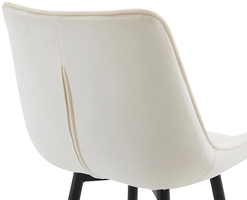 Tabouret de bar x1 coutures décoratives carrées avec repose-pieds en velours crème quatre pieds en métal 10_0005911