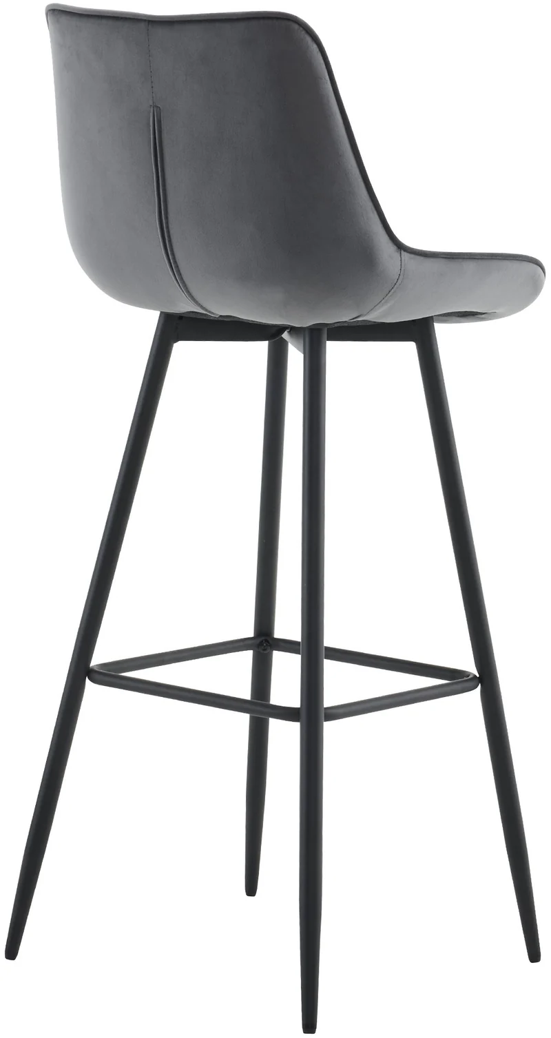 Tabouret de bar x1 coutures décoratives carrées avec repose-pieds en velours gris foncé quatre pieds en métal 10_0005864