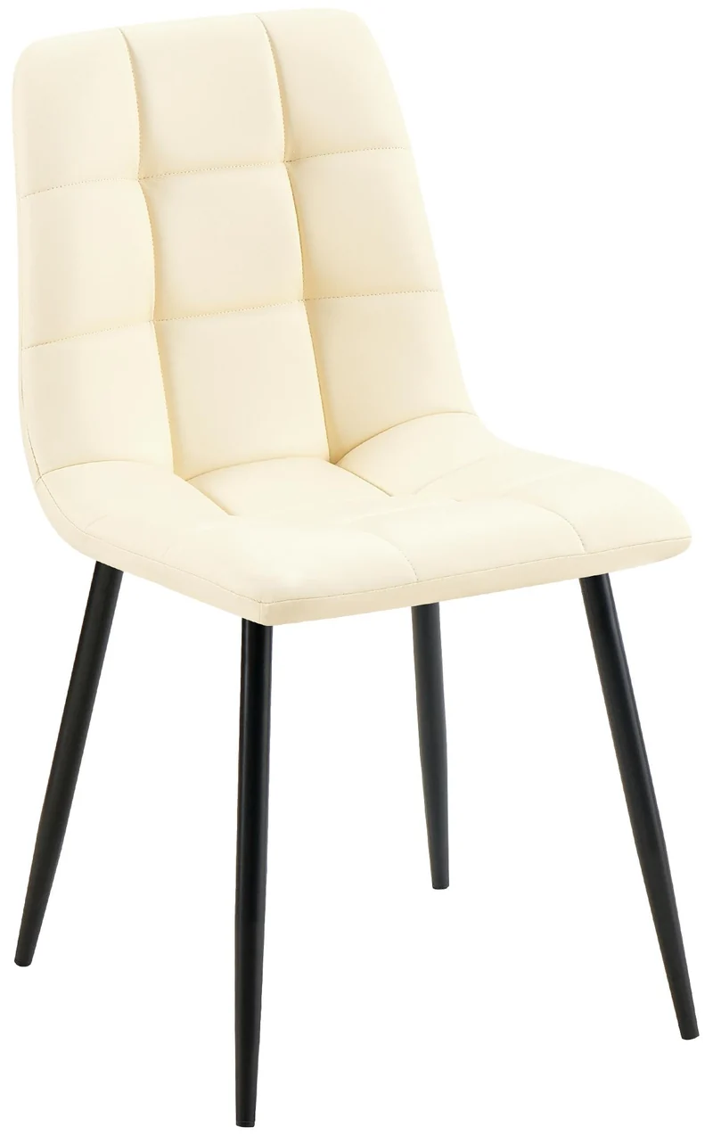 Chaise de salle à manger x1 avec coutures décoratives carrées en similicuir crème cadre métal 10_0007136