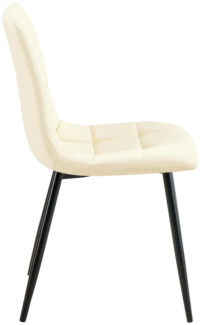 Chaise de salle à manger x1 avec coutures décoratives carrées en similicuir crème cadre métal 10_0007136