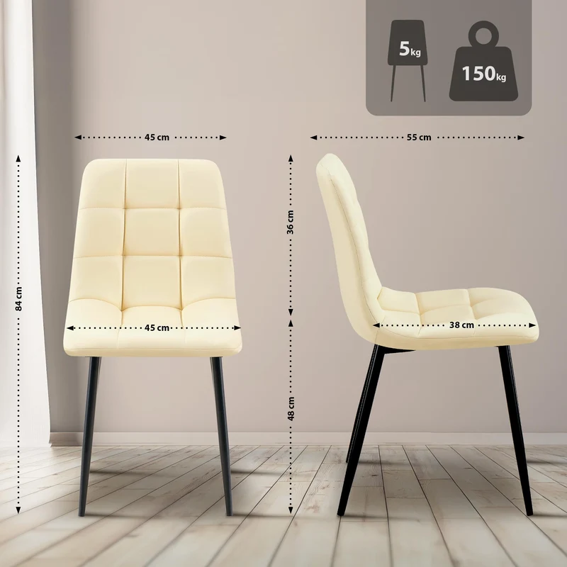 Chaise de salle à manger x1 avec coutures décoratives carrées en similicuir crème cadre métal 10_0007136