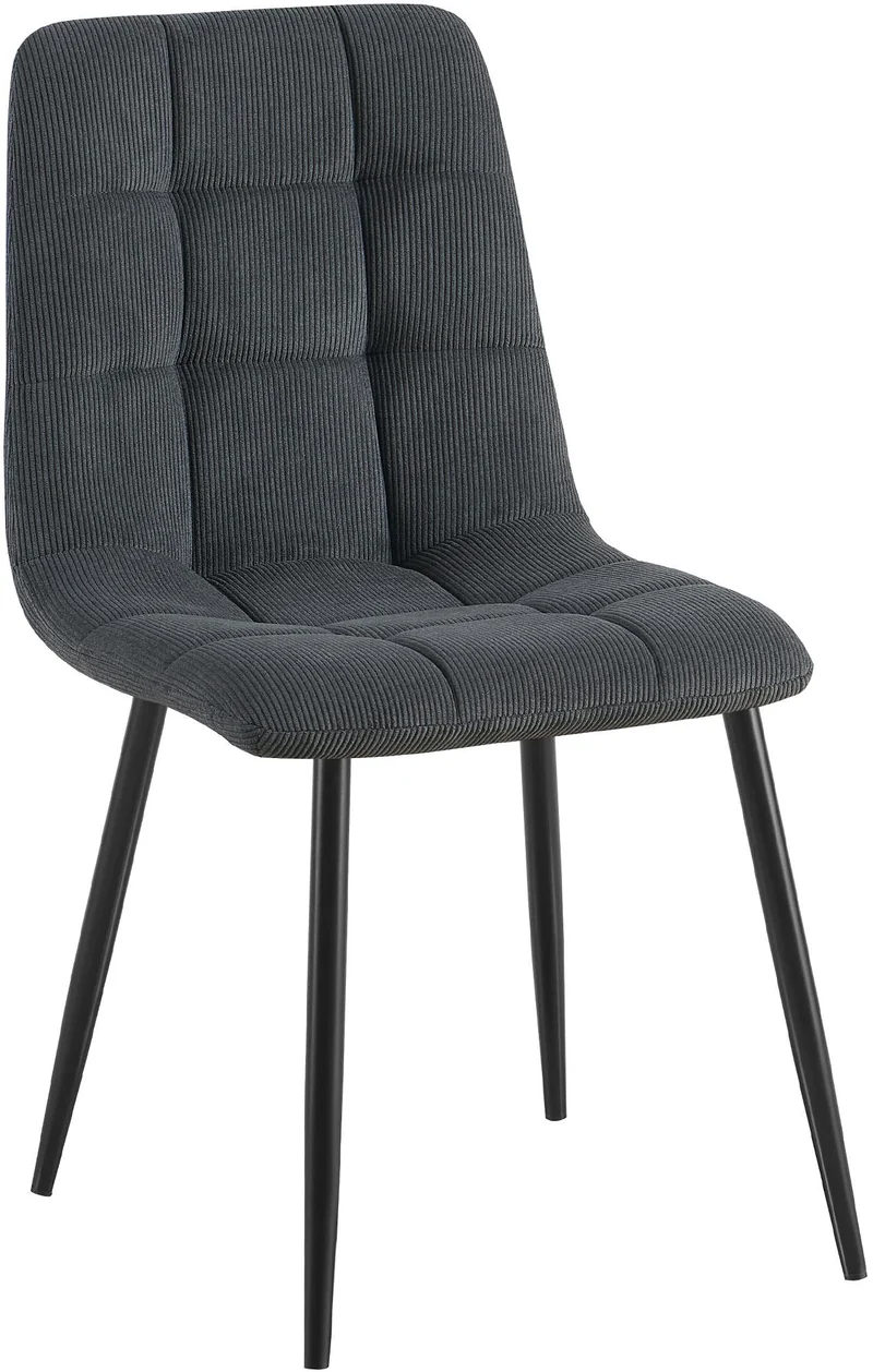 Chaise de salle à manger x1 coutures carrées matelassé en velours côtelé noir cadre métal 10_0007135