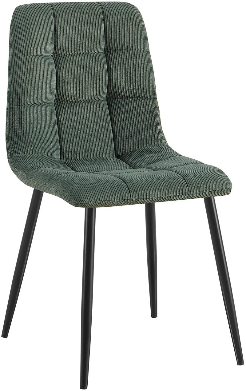 Chaise de salle à manger x1 coutures carrées matelassé en velours côtelé vert cadre métal 10_0007133