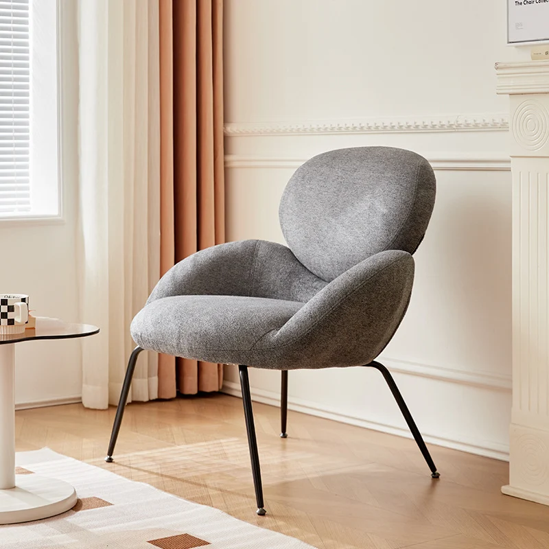 Contemporary Creative Elliptical Curved Arc Sherpa Fabric Linen Metal Accent Chair Backrest Armless For Living Room