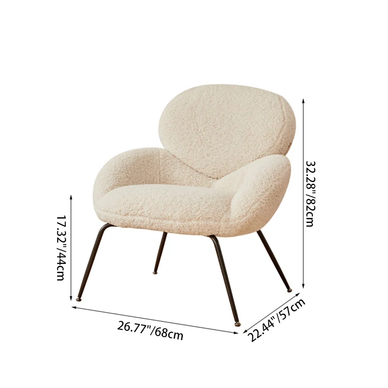 Contemporary Creative Elliptical Curved Arc Sherpa Fabric Linen Metal Accent Chair Backrest Armless For Living Room
