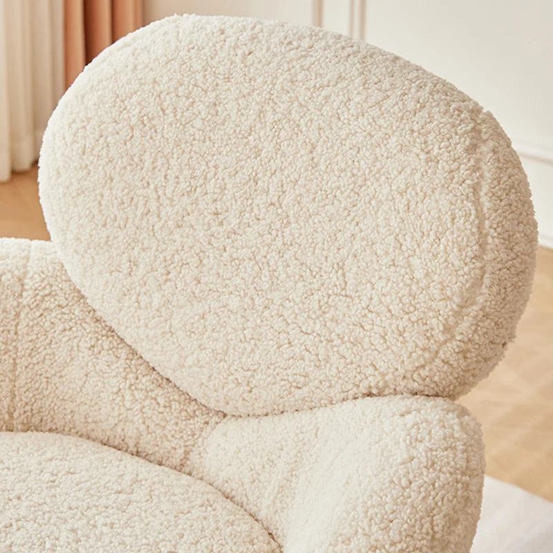 Contemporary Creative Elliptical Curved Arc Sherpa Fabric Linen Metal Accent Chair Backrest Armless For Living Room