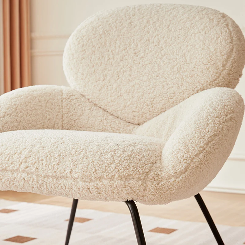 Contemporary Creative Elliptical Curved Arc Sherpa Fabric Linen Metal Accent Chair Backrest Armless For Living Room