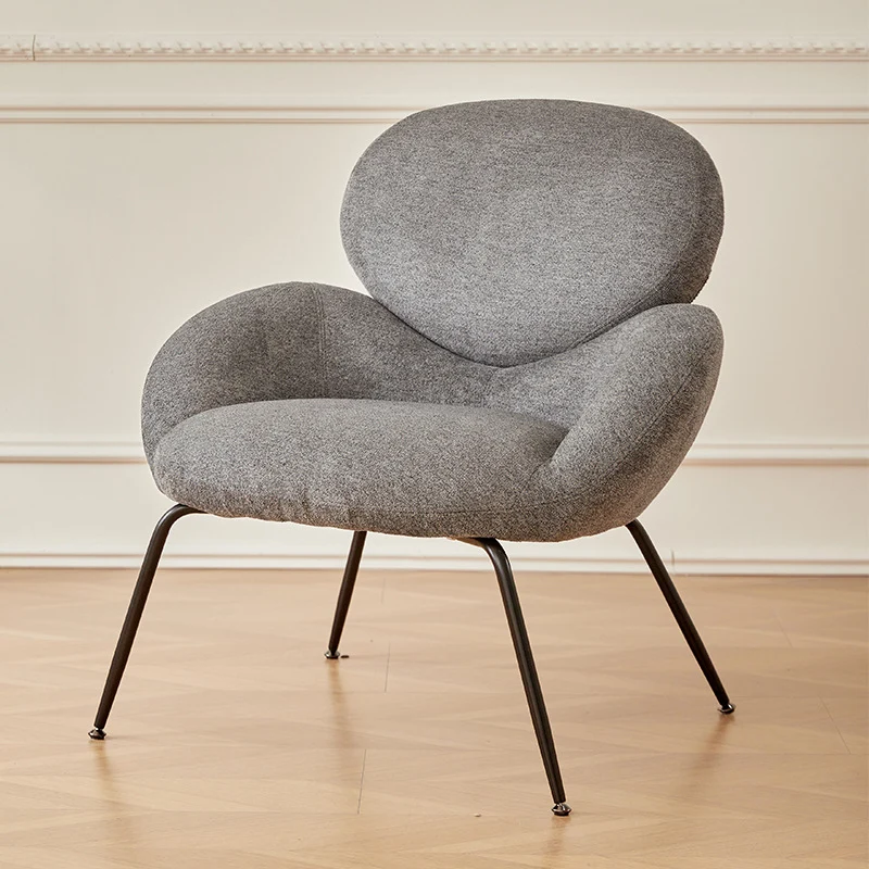 Contemporary Creative Elliptical Curved Arc Sherpa Fabric Linen Metal Accent Chair Backrest Armless For Living Room