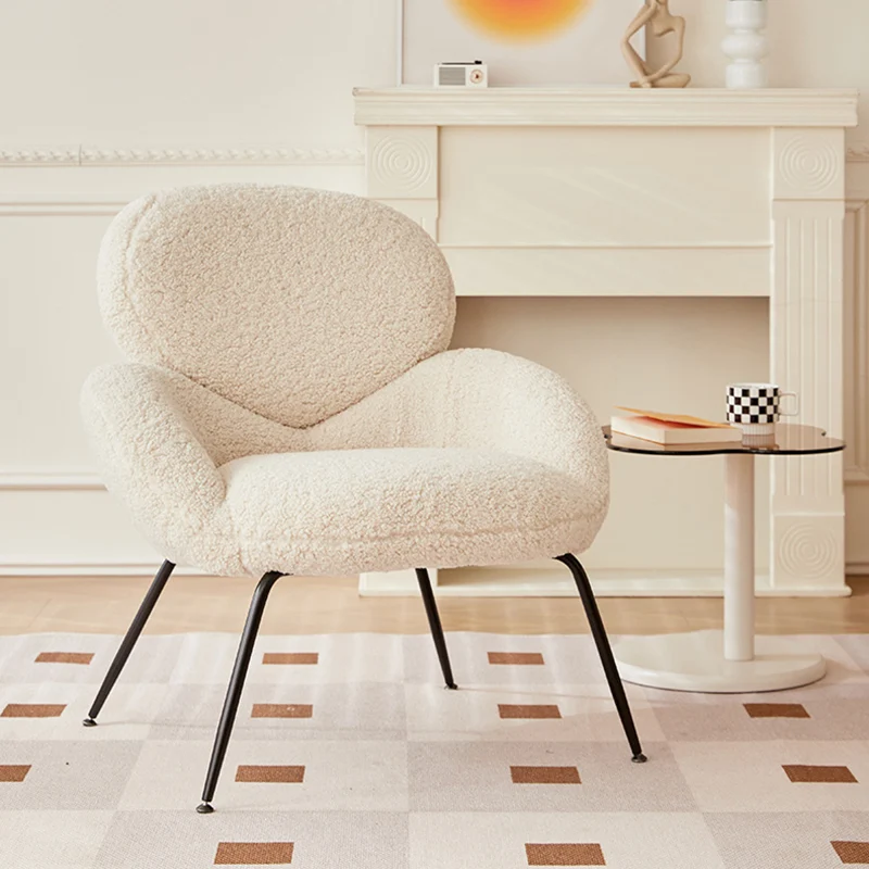 Contemporary Creative Elliptical Curved Arc Sherpa Fabric Linen Metal Accent Chair Backrest Armless For Living Room