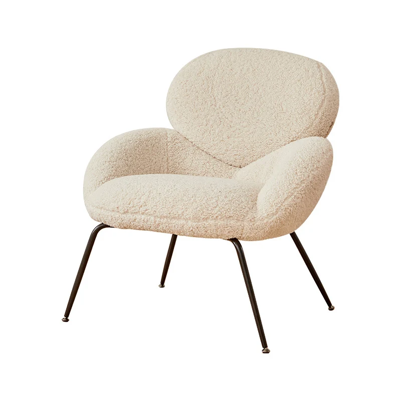 Contemporary Creative Elliptical Curved Arc Sherpa Fabric Linen Metal Accent Chair Backrest Armless For Living Room