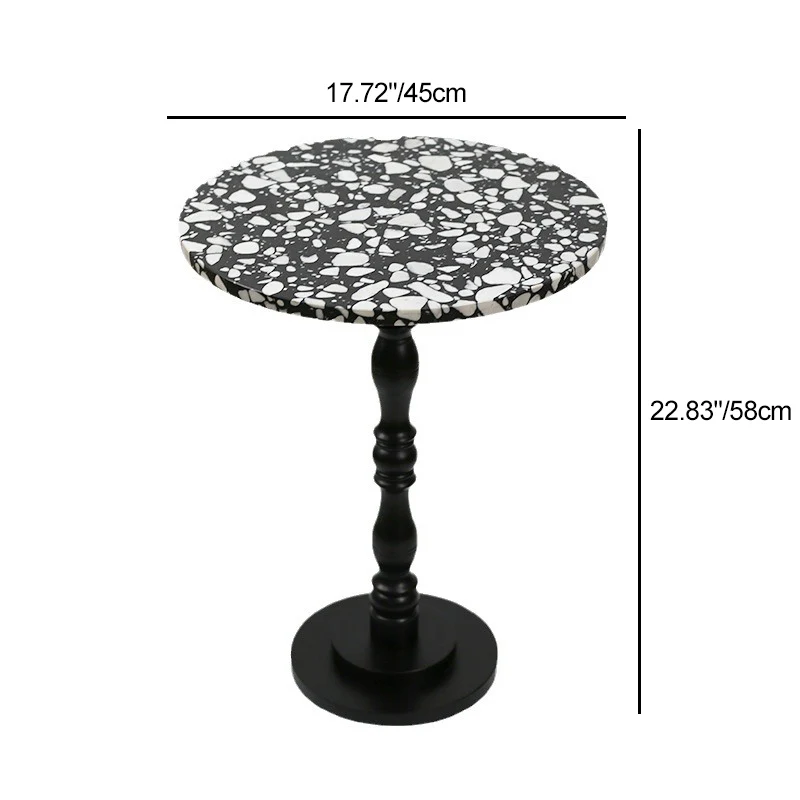 Contemporary Scandinavian Round Roman Column Terrazzo Travertine Wood End Table For Living Room