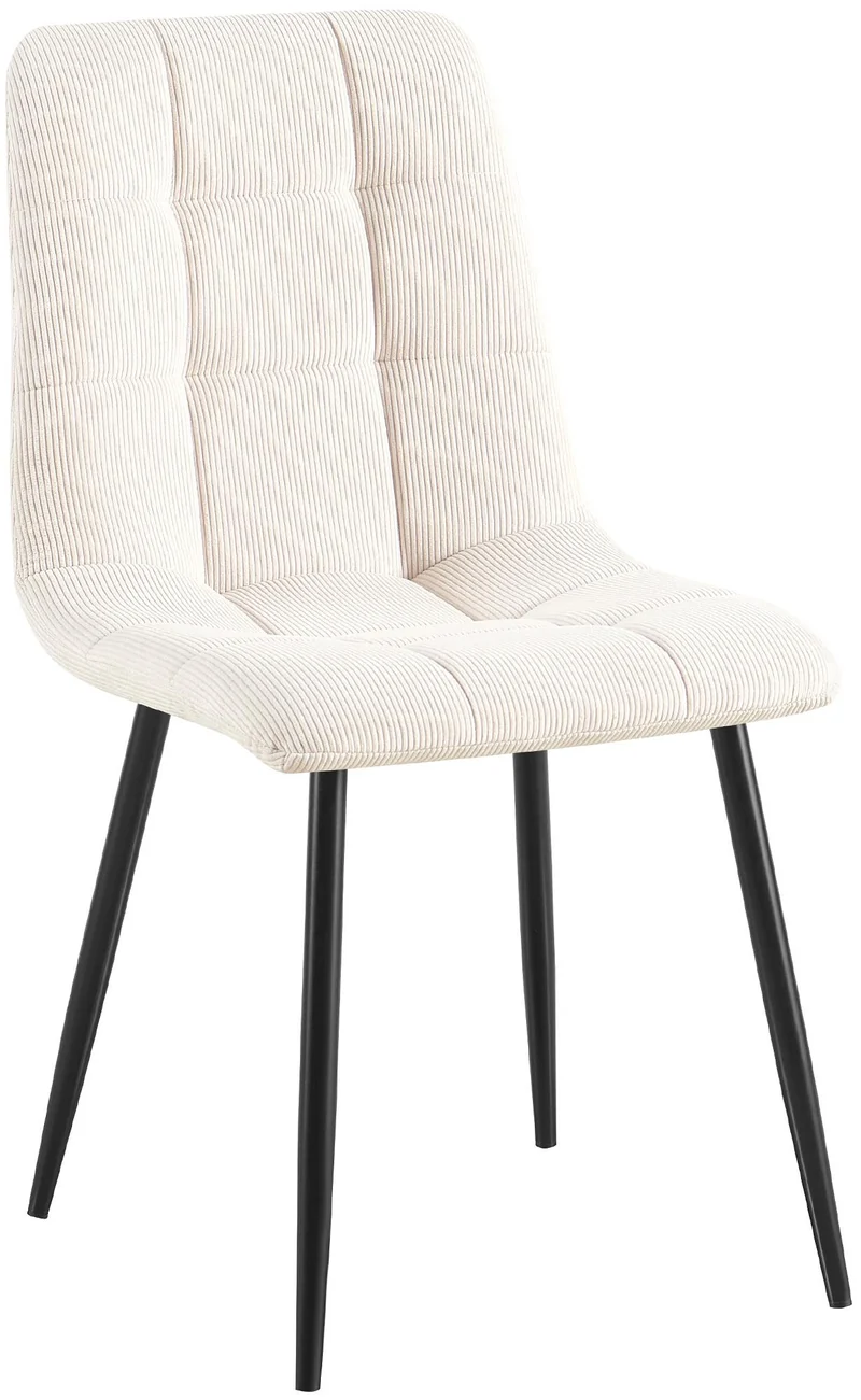 Chaise de salle à manger x1 coutures carrées matelassé en velours côtelé crème cadre métal 10_0007131