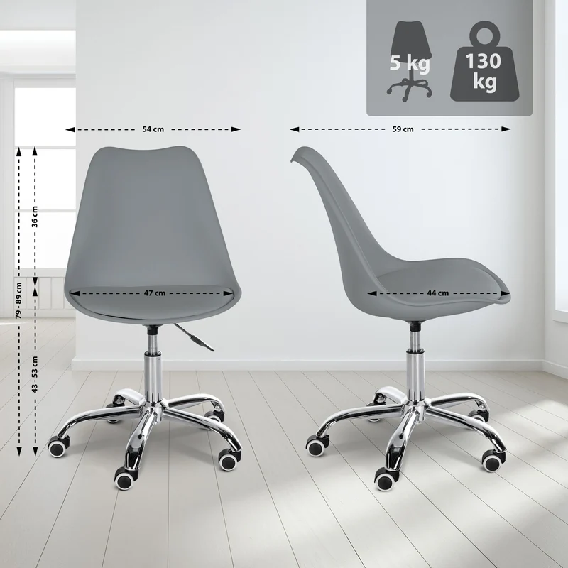 Tabouret de travail sur roulettes hauteur réglable en plastique gris et métal 10_0006944