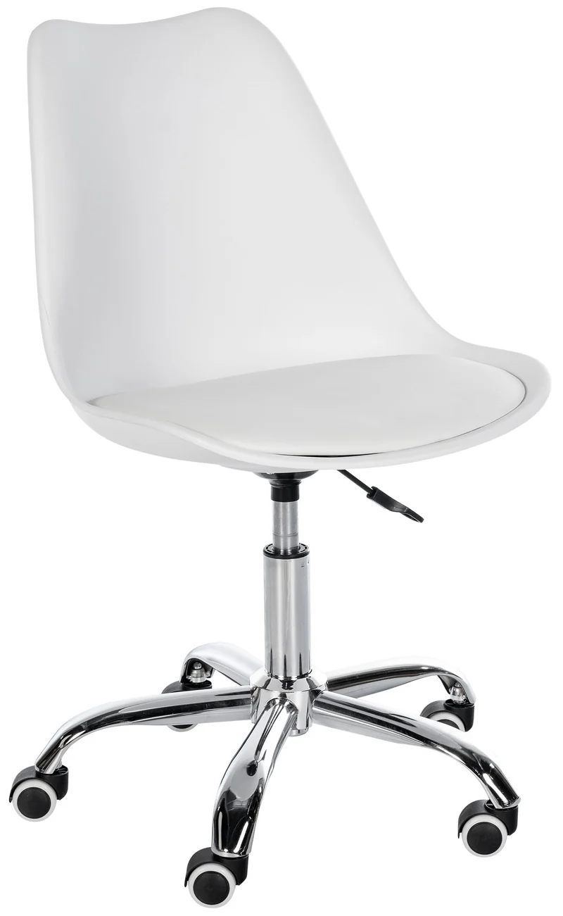 Tabouret de travail sur roulettes hauteur réglable en plastique blanc et métal 10_0006943