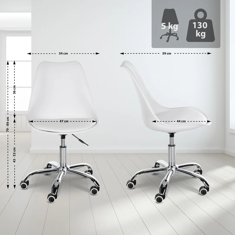 Tabouret de travail sur roulettes hauteur réglable en plastique blanc et métal 10_0006943
