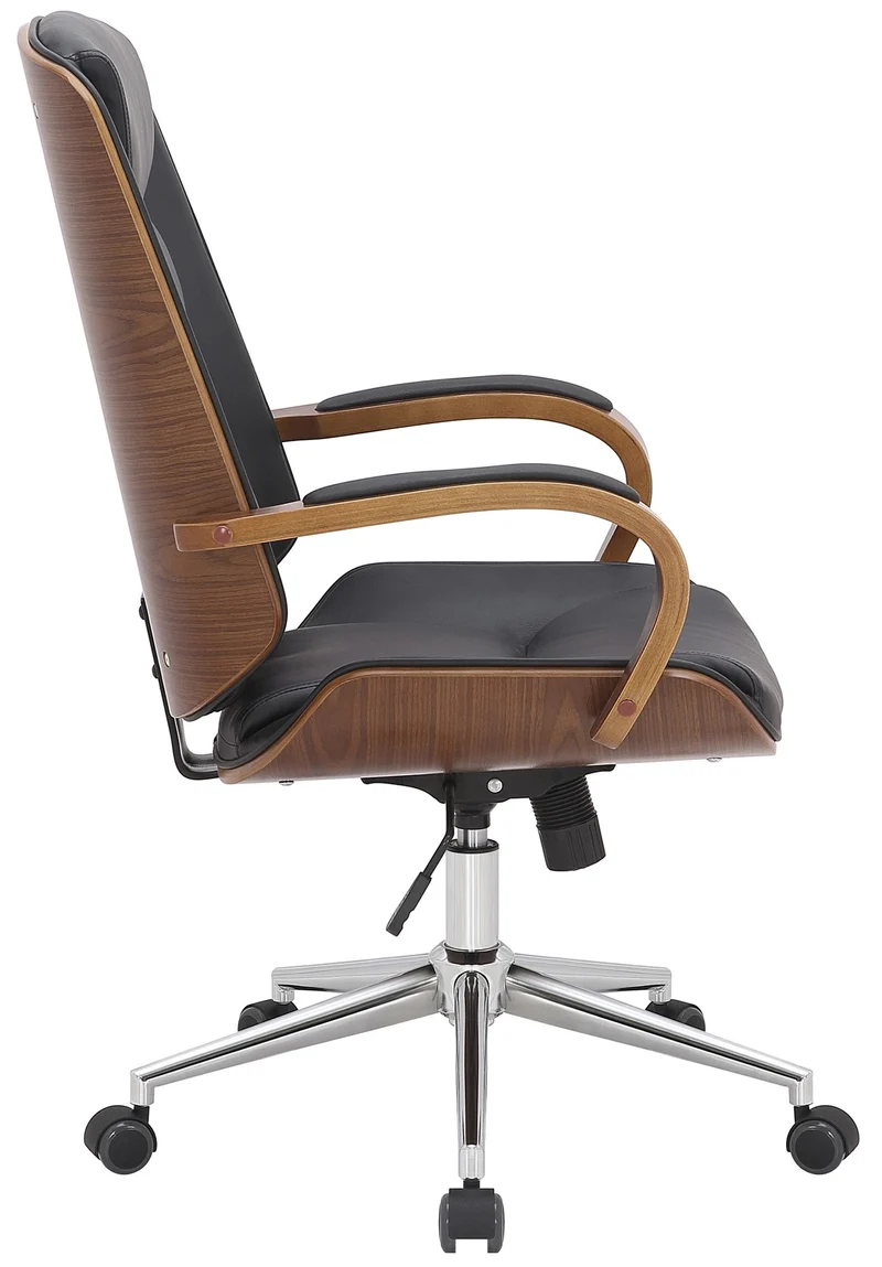 Fauteuil de bureau sur roulettes avec accoudoirs similicuir noir structure en bois courbé et métal 10_0006939