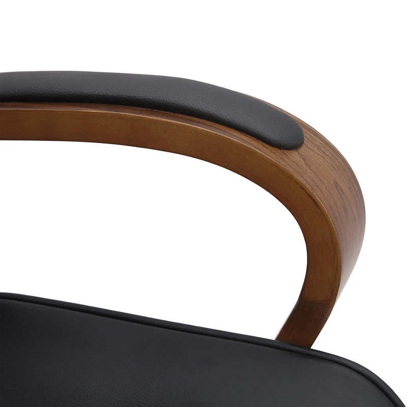 Fauteuil de bureau sur roulettes avec accoudoirs similicuir noir structure en bois courbé et métal 10_0006939