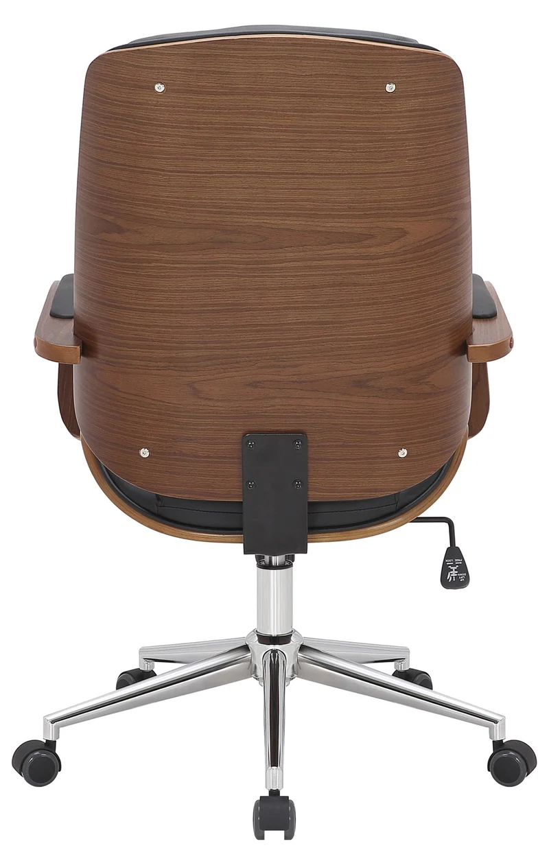 Fauteuil de bureau sur roulettes avec accoudoirs similicuir noir structure en bois courbé et métal 10_0006939