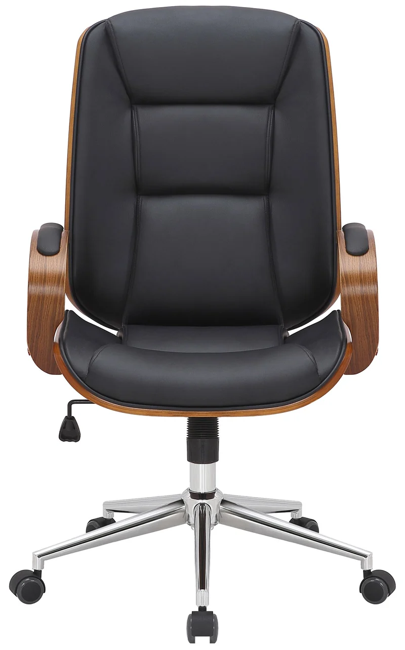 Fauteuil de bureau sur roulettes avec accoudoirs similicuir noir structure en bois courbé et métal 10_0006939