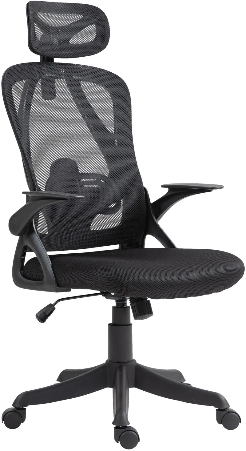 Fauteuil de bureau ergonomique pivotant réglable mécanisme de bascule accoudoirs tissu et plastique noir 10_0006934