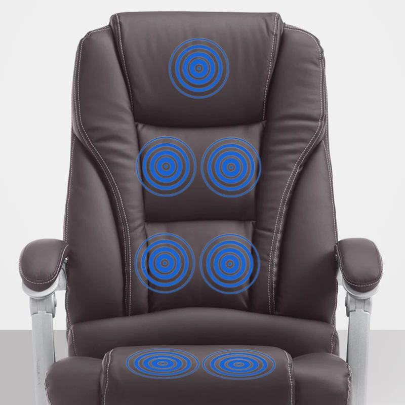 Fauteuil de bureau avec fonction massage repose-pieds en cuir synthétique marron foncé et métal 10_0006931