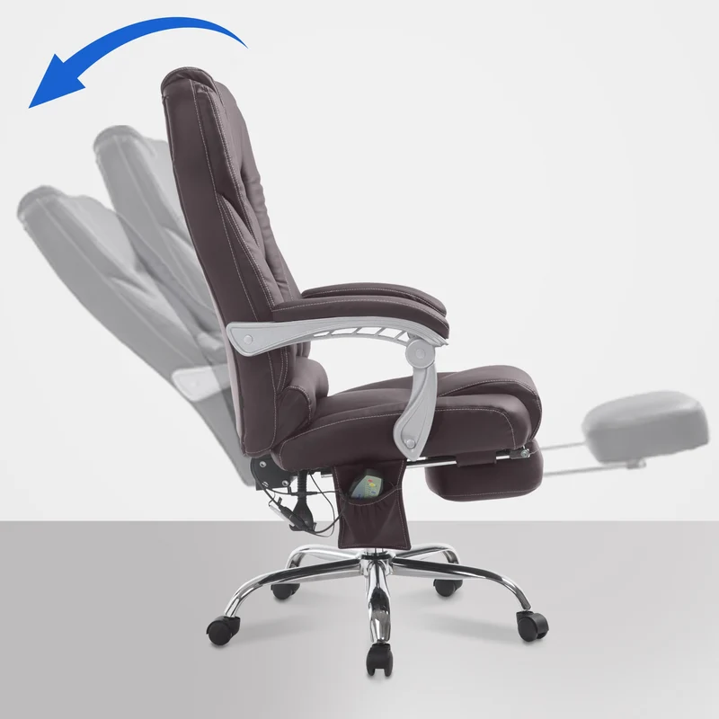 Fauteuil de bureau avec fonction massage repose-pieds en cuir synthétique marron foncé et métal 10_0006931