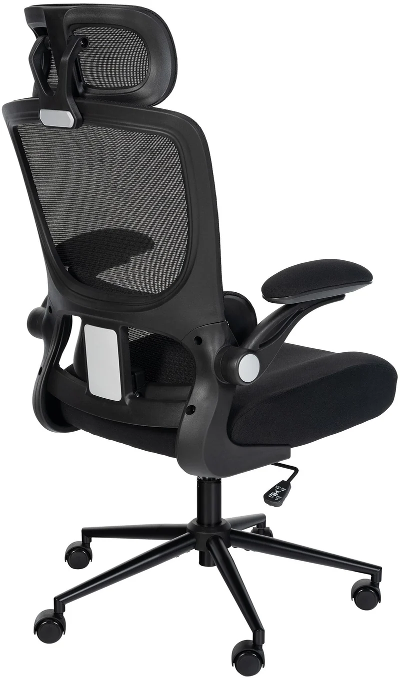 Chaise de bureau soutien lombaire appuie-tête réglable accoudoirs siège pivotant en filet de nylon noir et acier 10_0006927