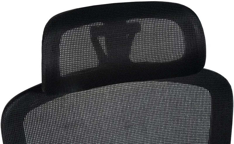 Chaise de bureau soutien lombaire appuie-tête réglable accoudoirs siège pivotant en filet de nylon noir et acier 10_0006927