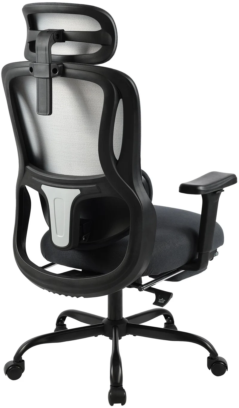 Fauteuil de bureau ergonomique pivotant accoudoirs multifonctions repose-pieds extensible en tissu et plastique noir 10_0006925