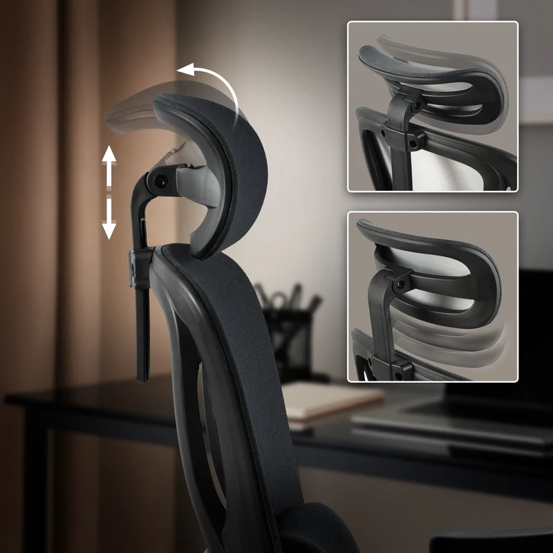 Fauteuil de bureau ergonomique pivotant accoudoirs multifonctions repose-pieds extensible en tissu et plastique noir 10_0006925