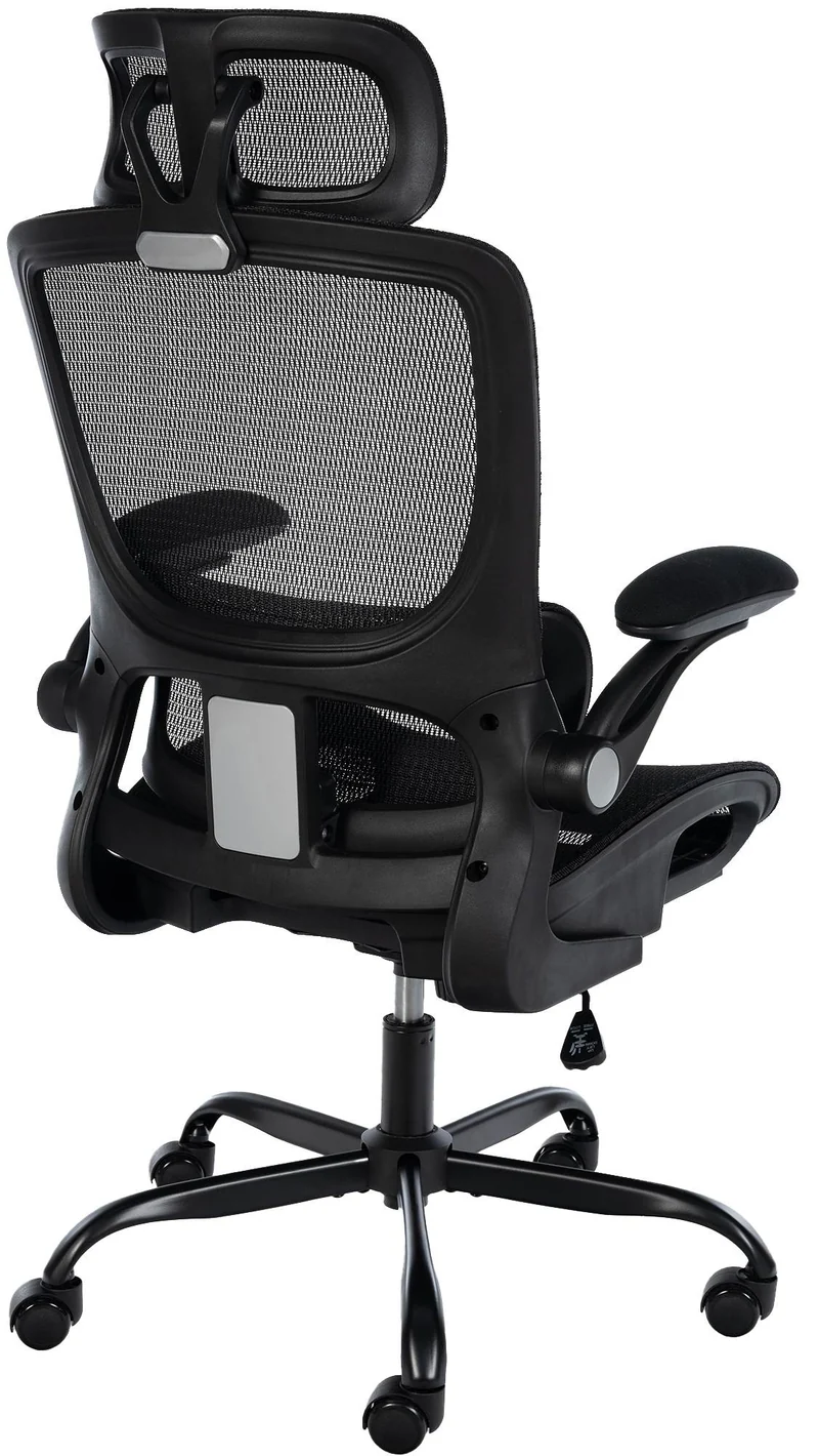 Chaise de bureau ergonomique mécanisme d'inclinaison appui-tête accoudoirs en plastique et maille noir 10_0006924