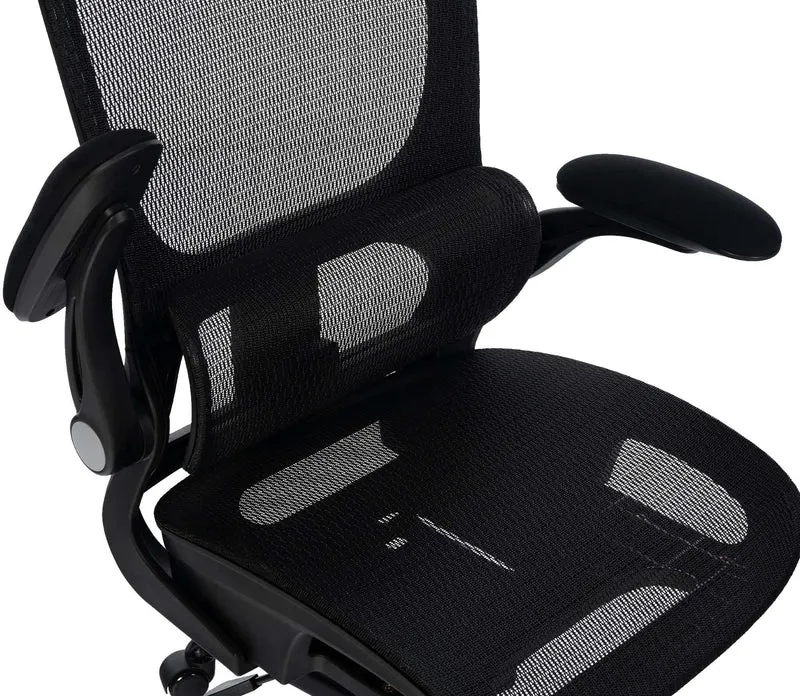Chaise de bureau ergonomique mécanisme d'inclinaison appui-tête accoudoirs en plastique et maille noir 10_0006924