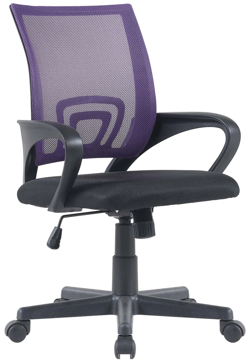 Chaise de bureau sur roulettes hauteur réglable accoudoirs en maille violet cadre plastique noir 10_0006922