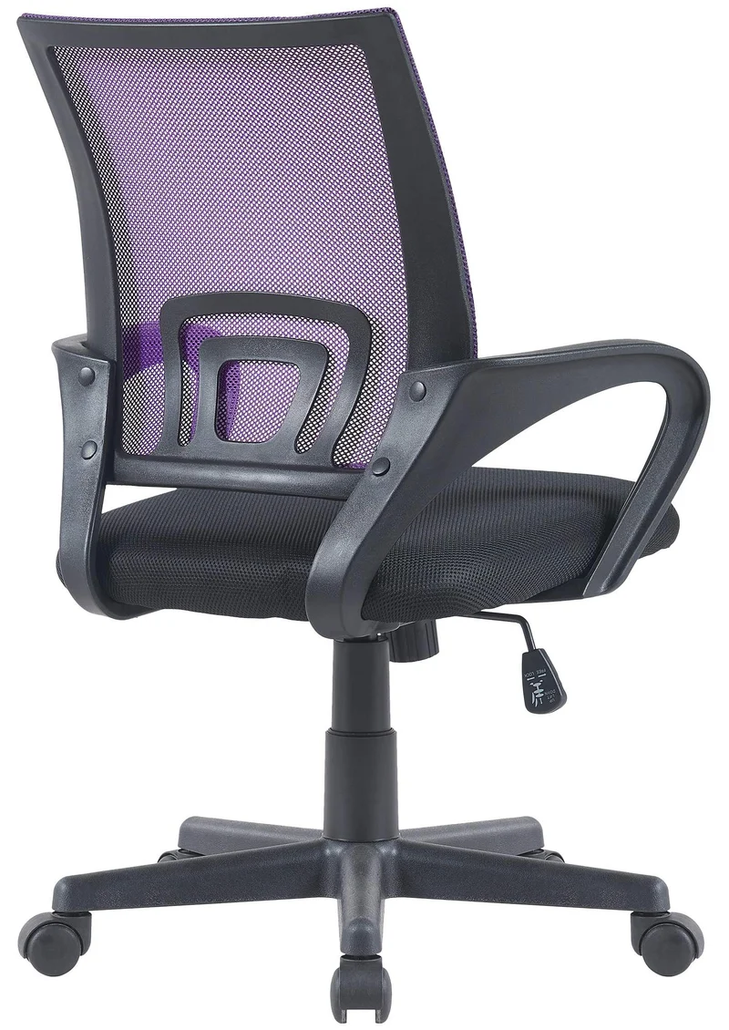 Chaise de bureau sur roulettes hauteur réglable accoudoirs en maille violet cadre plastique noir 10_0006922