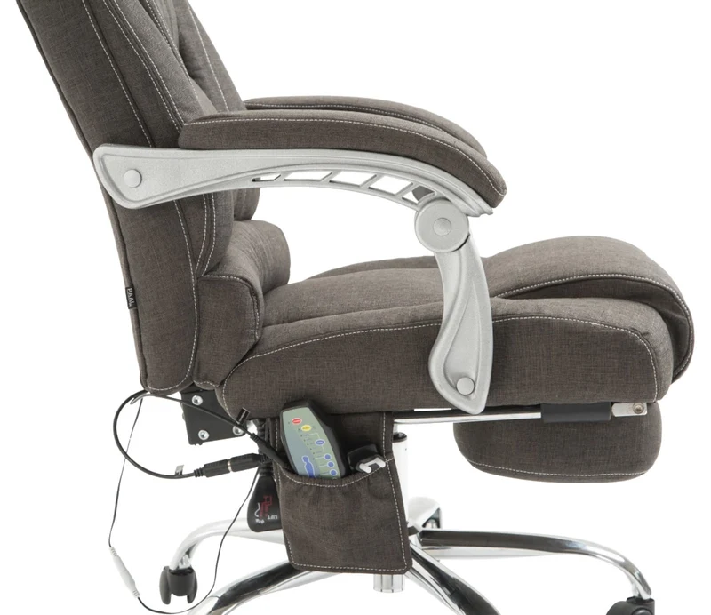 Fauteuil de bureau avec fonction massage repose-pieds et le dossier inclinable en tissu gris foncé cadre métal 10_0006920