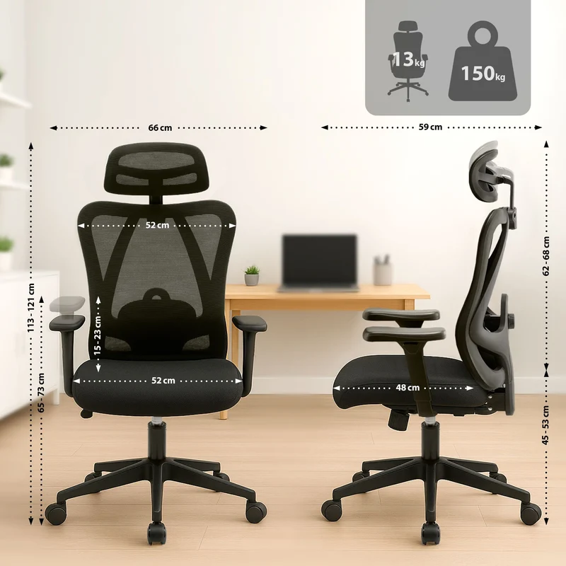 Fauteuil de bureau soutien lombaire réglable en hauteur appui-tête en tissu noir cadre plastique 10_0006918