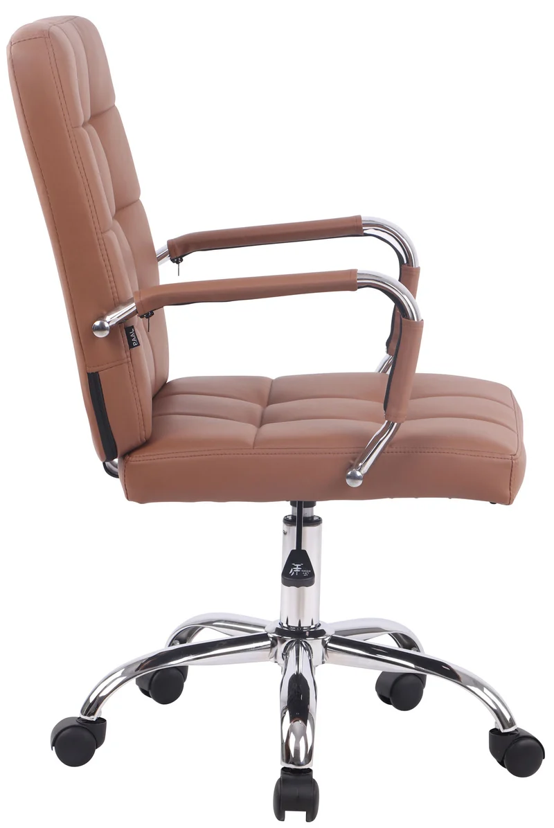 Chaise de bureau sur roulettes accoudoirs hauteur réglable en cuir synthétique marron clair 10_0006917