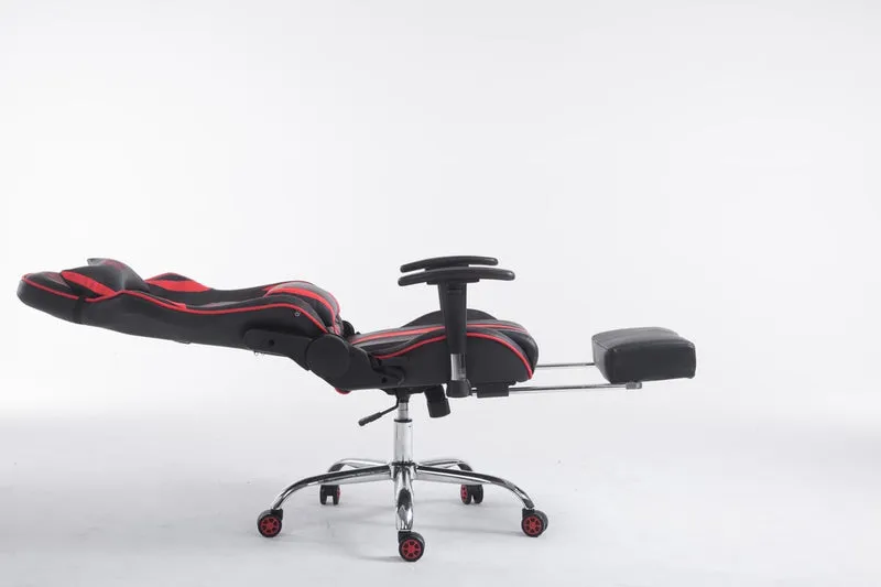 Fauteuil de bureau accoudoirs pivotants avec repose-pieds similicuir noir / rouge cadre métal 10_0006916