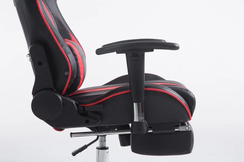 Fauteuil de bureau accoudoirs pivotants avec repose-pieds similicuir noir / rouge cadre métal 10_0006916